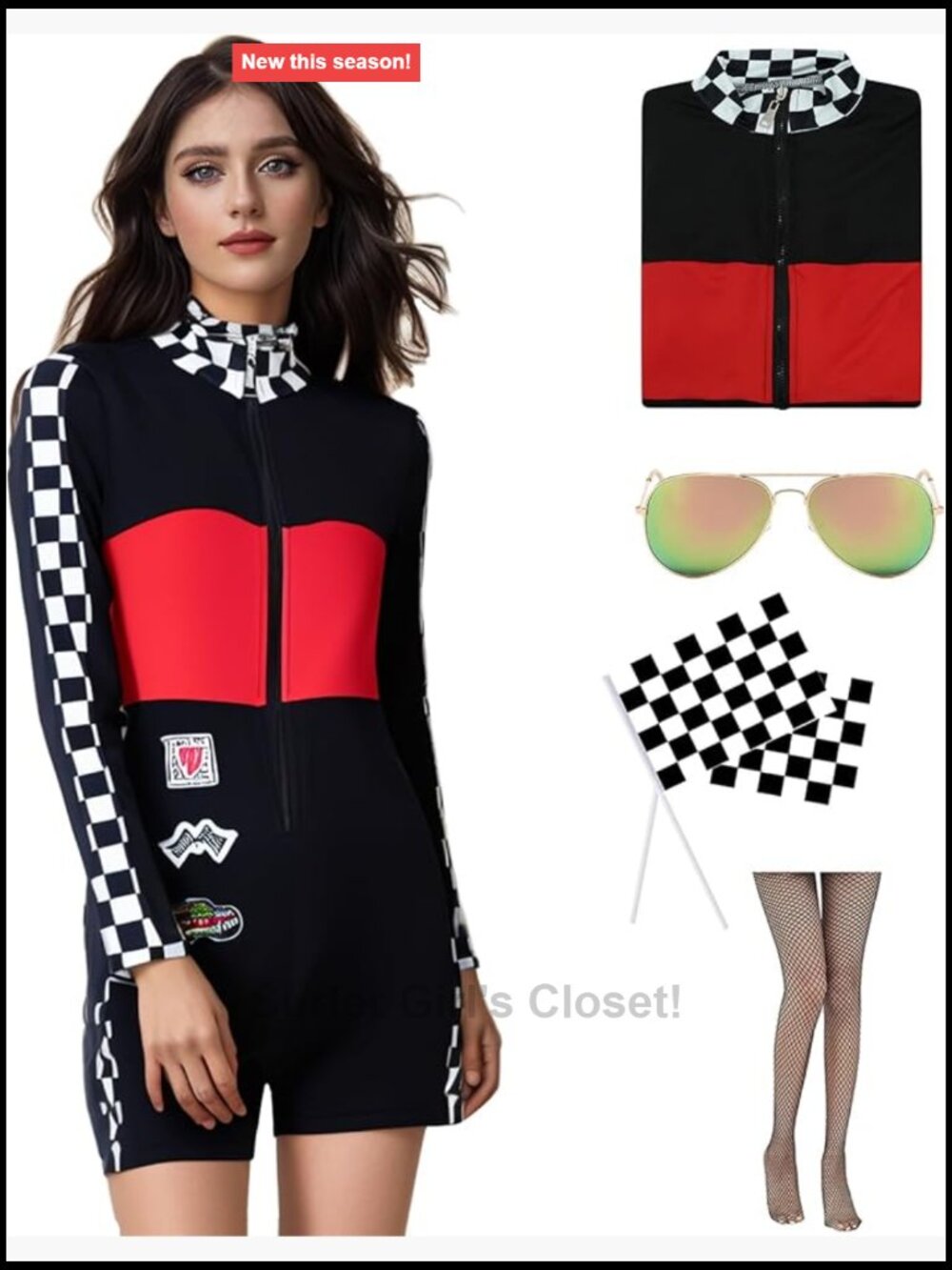 Sexy Race Car Driver Costume Bodysuit Set Polyester Spandex Halloween Outfit